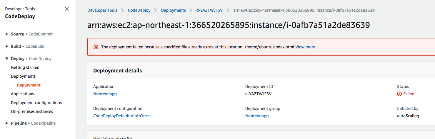 The deployment failed because a specified file already exists at this location