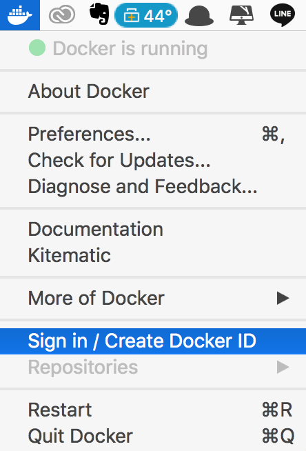 Docker Sign in Menu